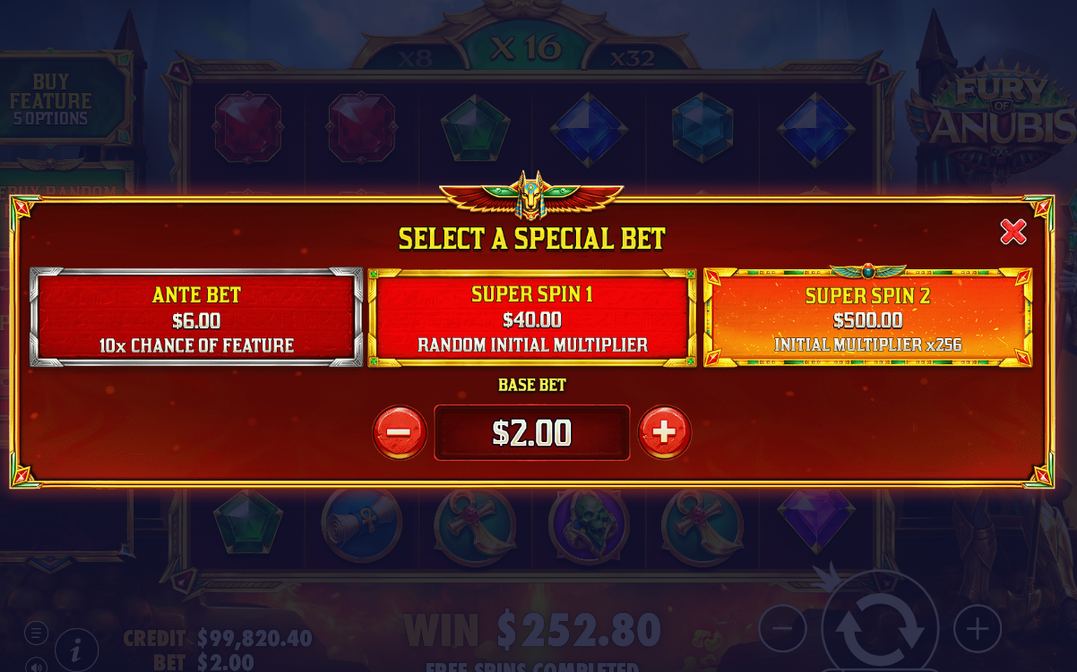 Gamble-skärmen före Free Spins med startmultiplikatorn