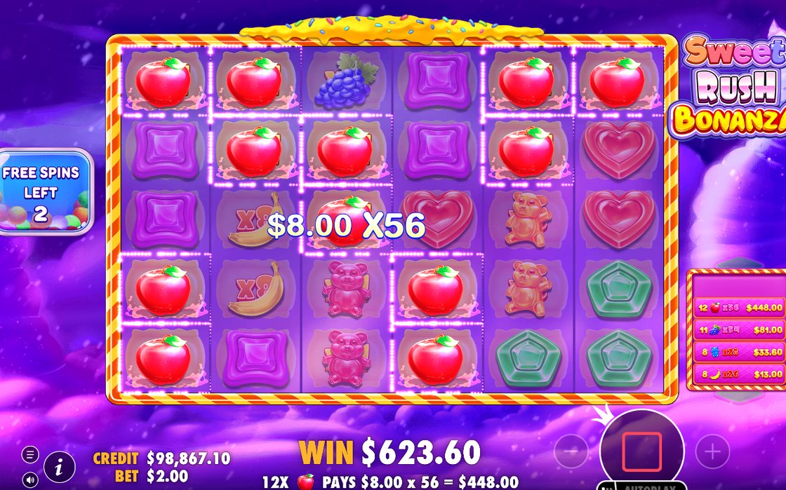 Free Spins-rutnätet under den aktiva bonusrundan