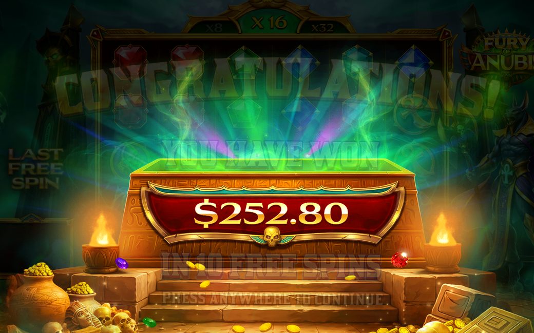Vinstskärmen efter Free Spins med totalbeloppet i kronor